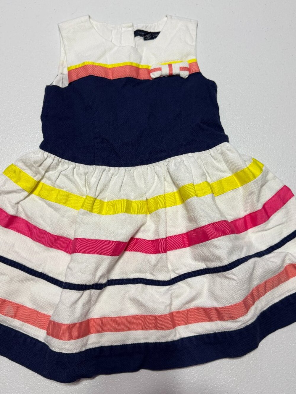 Tommy Hilfiger Girls Dress Size 4T Navy White Pink Yellow Sleeveless Party Dress